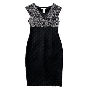 London Times Black & White Lace Pencil Dress Size 4